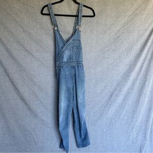 Distressed V Neck Overalls